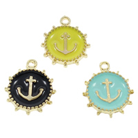 Zinc Alloy Ship Wheel & Anchor Pendant, Anchor and Ship Wheel, gold color plated, enamel nickel, lead & cadmium free Approx 1.5mm 