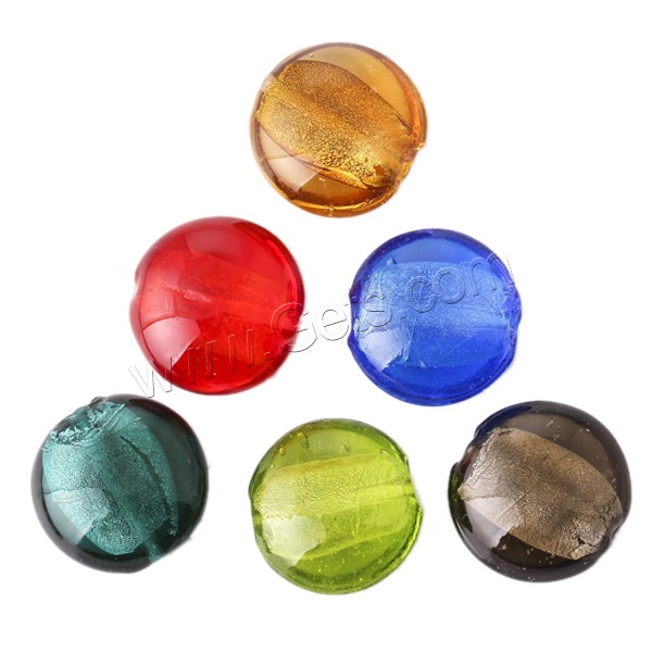 Silver Foil Lampwork Beads, Flat Round, handmade, more colors for choice, Hole:Approx 2mm, Sold By Bag