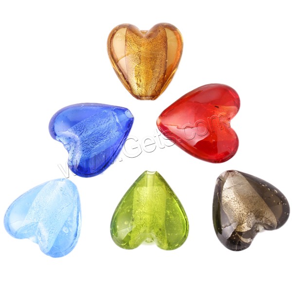 Silver Foil Lampwork Beads, Heart, handmade, more colors for choice, Sold By Bag