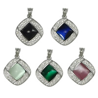 Cats Eye Stainless Steel Pendant, with Rhinestone Clay Pave & Cats Eye, Rhombus, with 52 pcs rhinestone Approx 