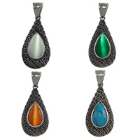 Gemstone Jewelry Pendant, Stainless Steel, with Gemstone, Teardrop & blacken Approx 