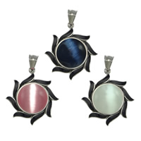 Stainless Steel Flower Pendant, with Cats Eye, enamel Approx 