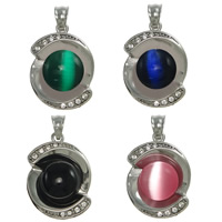 Cats Eye Stainless Steel Pendant, with Cats Eye, with rhinestone Approx 