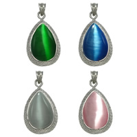 Cats Eye Stainless Steel Pendant, with Cats Eye, Teardrop Approx 