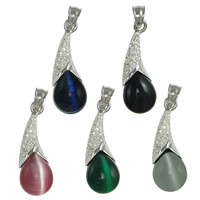 Cats Eye Stainless Steel Pendant, with Rhinestone Clay Pave & Cats Eye, with 26 pcs rhinestone Approx 