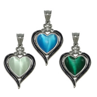 Stainless Steel Heart Pendants, with Cats Eye, enamel & with rhinestone Approx 