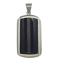 Blue Goldstone Pendants, Stainless Steel, with Blue Goldstone, Rectangle, original color Approx 