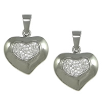pendentifs de cœur en inox , acier inoxydable, avec argile, coeur, avec 30 pcs strass, couleur originale Environ Vendu par PC