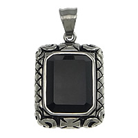 Stainless Steel Pendants, with Glass Gemstone, Rectangle, blacken, black Approx 