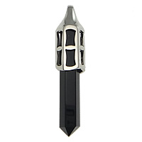 Stainless Steel Pendants, with Glass Gemstone, pendulum, black Approx 