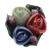 Blume Porzellan Perlen, bunte Farbe plattiert, geschichtet, 21x23x13mm, Bohrung:ca. 1mm, verkauft von PC
