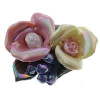 Blume Porzellan Perlen, bunte Farbe plattiert, geschichtet, 31x24x14mm, Bohrung:ca. 1mm, verkauft von PC