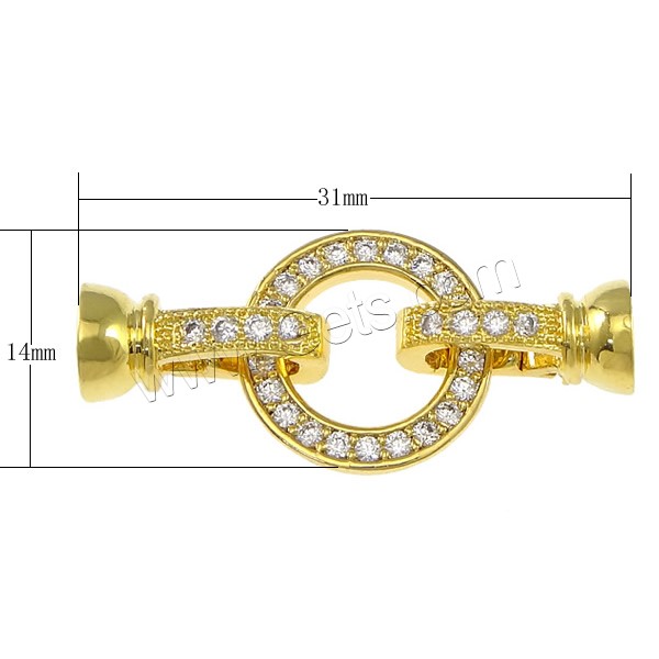 Brass Fold Over Clasp, plated, with end cap & micro pave cubic zirconia, more colors for choice, 31x14x7mm, Inner Diameter:Approx 5mm, Sold By PC
