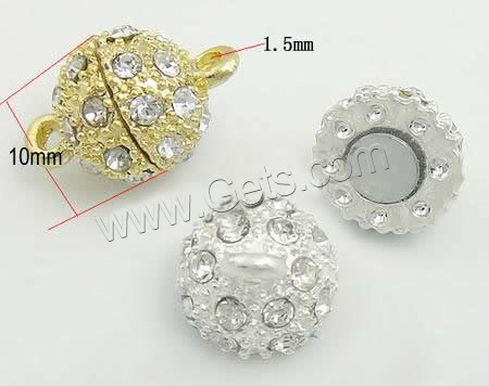 Zinc Alloy Magnetic Clasp, Round, plated, with Mideast rhinestone & single-strand, more colors for choice, lead & nickel free, 10mm, Hole:Approx 1.5mm, Sold By PC