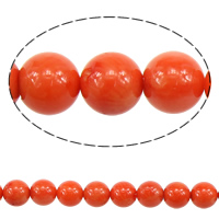 Natürliche Korallen Perlen, rund, rote Orange, 9-9.5mm, Bohrung:ca. 0.5mm, Länge:ca. 15 ZollInch, ca. 37PCs/Strang, verkauft von Strang