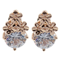 Cubic Zircon Brass Earring, Flower, real rose gold plated, with cubic zirconia & faceted, nickel, lead & cadmium free 