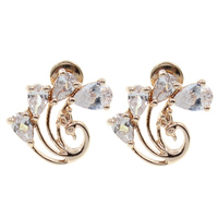 Cubic Zircon Brass Earring, Peacock, real rose gold plated, with cubic zirconia & faceted, nickel, lead & cadmium free 