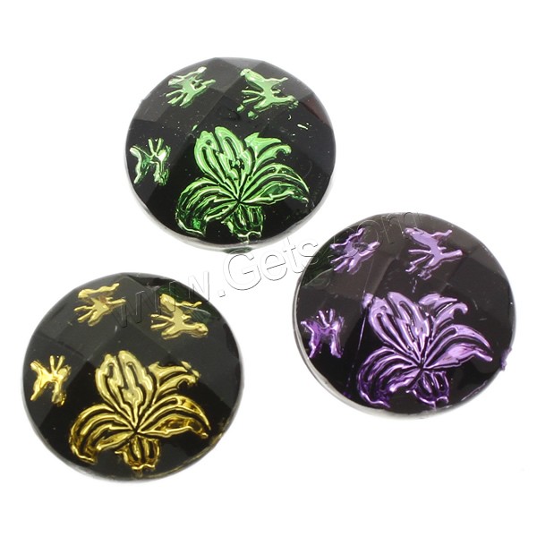 Faceted Resin Cabochon, Flat Round, silver color plated, different size for choice & with flower pattern & flat back, more colors for choice, Sold By Bag