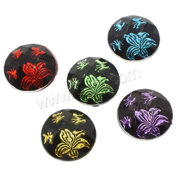 Faceted Resin Cabochon, Flat Round, silver color plated, different size for choice & with flower pattern & flat back, more colors for choice, Sold By Bag