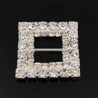Brass Buckle, Square, plated, with rhinestone 