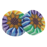 Polymer Clay Jewelry Beads, Flat Round, handmade, with flower pattern, multi-colored Approx 1mm 
