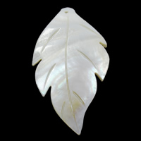 Pendentifs coquille en blanche, coquille blanche, feuille, 36-39x65- Environ 1.5mm, Vendu par PC