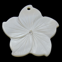Cáscara blanca colgantes, Nácar Blanca, Flor, con diamantes de imitación, 37x36x4mm, agujero:aproximado 2mm, Vendido por UD
