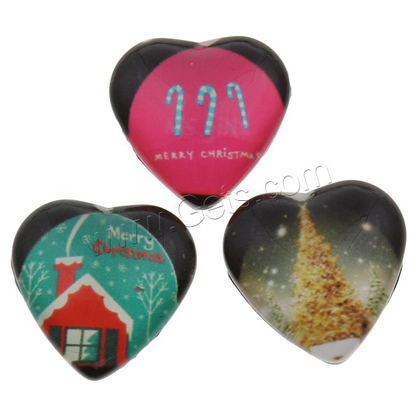 Christmas Cabochon, Glass, Heart, Christmas jewelry & different size for choice & different designs for choice & flat back & decal, 1000PCs/Bag, Sold By Bag