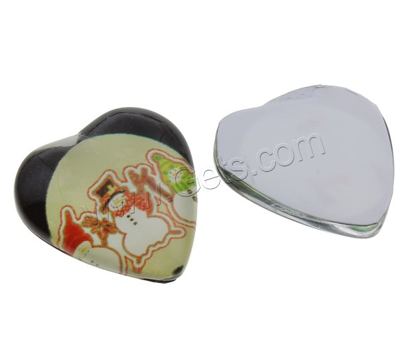 Christmas Cabochon, Glass, Heart, Christmas jewelry & different size for choice & different designs for choice & flat back & decal, 1000PCs/Bag, Sold By Bag