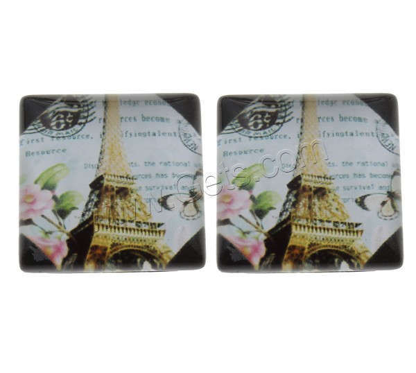 Decal Glass Cabochon, Square, with Eiffel Tower pattern & different size for choice & different designs for choice & flat back, 1000PCs/Bag, Sold By Bag