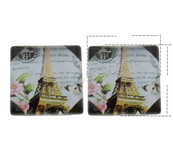 Decal Glass Cabochon, Square, with Eiffel Tower pattern & different size for choice & different designs for choice & flat back, 1000PCs/Bag, Sold By Bag