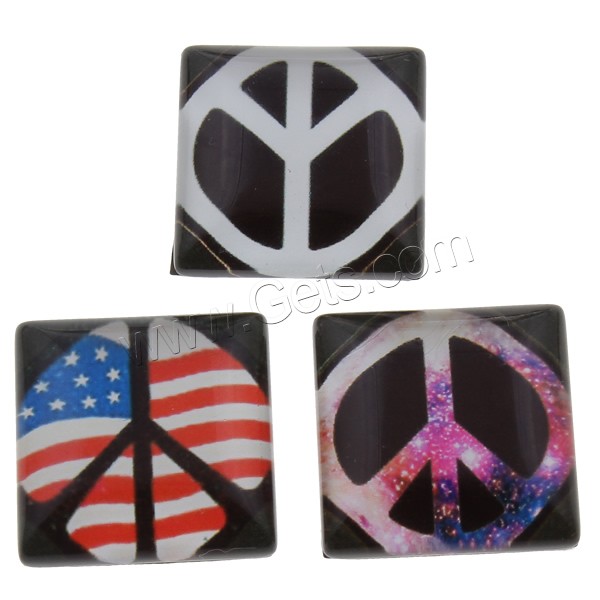 Decal Glass Cabochon, Square, peace logo design & different size for choice & different designs for choice & flat back, 1000PCs/Bag, Sold By Bag