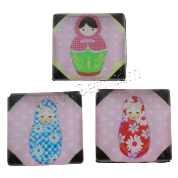 Decal Glass Cabochon, Square, matryoshka design & different size for choice & different designs for choice & flat back, 1000PCs/Bag, Sold By Bag