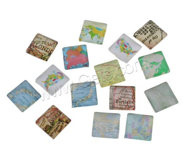 Decal Glass Cabochon, Square, map design & different size for choice & different designs for choice & flat back, 1000PCs/Bag, Sold By Bag