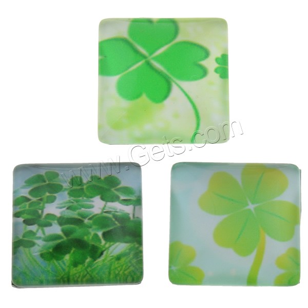 Decal Glass Cabochon, Square, four leaf clover design & different size for choice & different designs for choice & flat back, 1000PCs/Bag, Sold By Bag