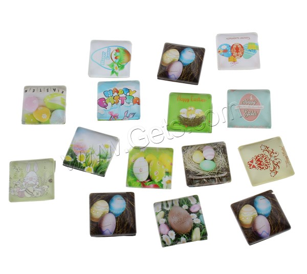 Decal Glass Cabochon, Square, different size for choice & different designs for choice & flat back, 1000PCs/Bag, Sold By Bag