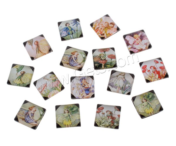 Decal Glass Cabochon, Square, character design & different size for choice & different designs for choice & flat back, 1000PCs/Bag, Sold By Bag