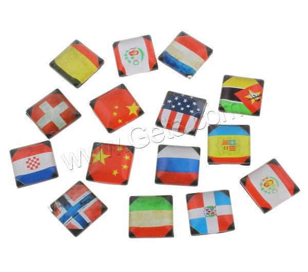 Decal Glass Cabochon, Square, national flag design & different size for choice & different designs for choice & flat back, 1000PCs/Bag, Sold By Bag