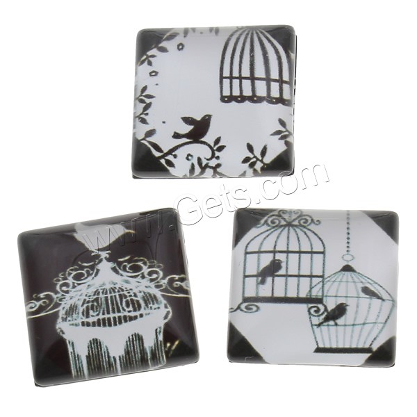 Decal Glass Cabochon, Square, black and white design & different size for choice & different designs for choice & flat back, 1000PCs/Bag, Sold By Bag