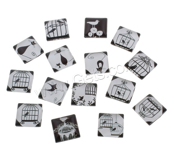 Decal Glass Cabochon, Square, black and white design & different size for choice & different designs for choice & flat back, 1000PCs/Bag, Sold By Bag