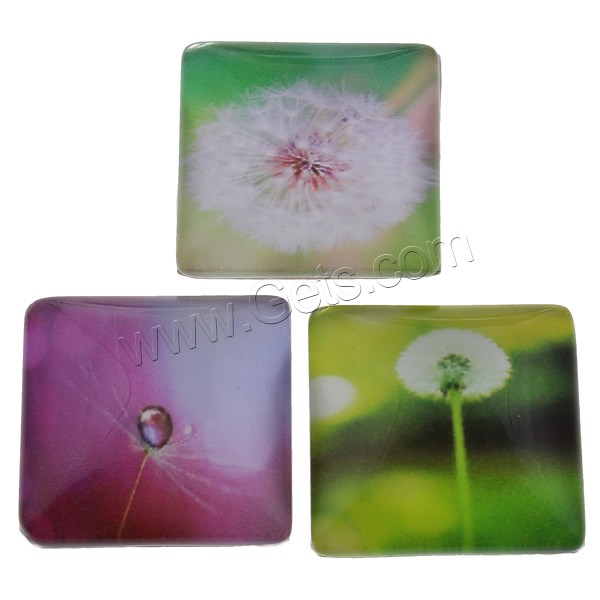 Decal Glass Cabochon, Square, with dandelion pattern & different size for choice & different designs for choice & flat back, 1000PCs/Bag, Sold By Bag