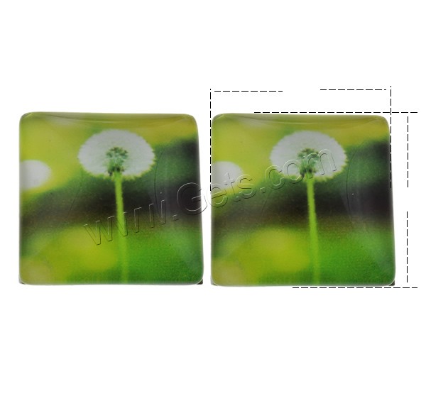 Decal Glass Cabochon, Square, with dandelion pattern & different size for choice & different designs for choice & flat back, 1000PCs/Bag, Sold By Bag