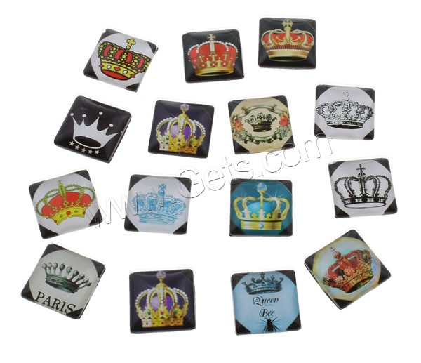 Decal Glass Cabochon, Square, crown design & different size for choice & different designs for choice & flat back, 1000PCs/Bag, Sold By Bag
