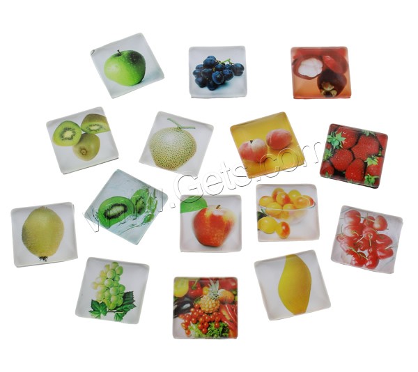 Decal Glass Cabochon, Square, fruit design & different size for choice & different designs for choice & flat back, 1000PCs/Bag, Sold By Bag