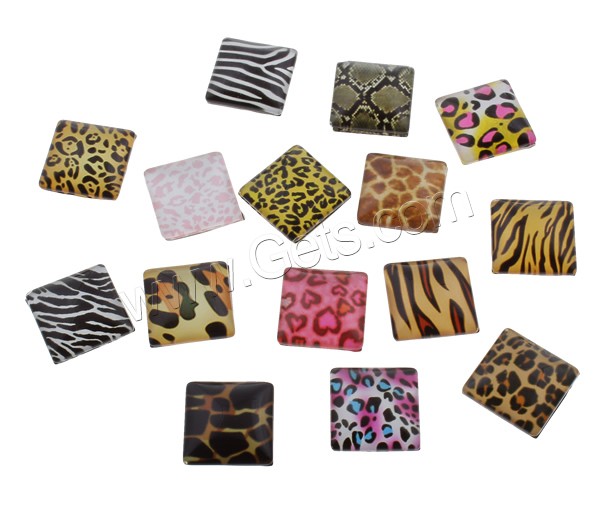 Decal Glass Cabochon, Square, animal texture design & different size for choice & different designs for choice & flat back, 1000PCs/Bag, Sold By Bag