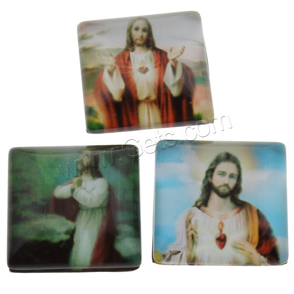 Decal Glass Cabochon, Square, Christian Jewelry & different size for choice & different designs for choice & flat back, 1000PCs/Bag, Sold By Bag