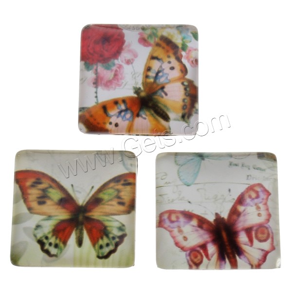Decal Glass Cabochon, Square, butterfly design & different size for choice & different designs for choice & flat back, 1000PCs/Bag, Sold By Bag