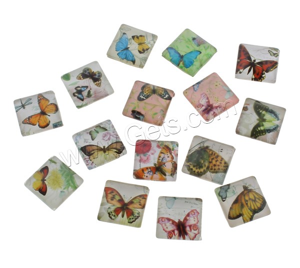 Decal Glass Cabochon, Square, butterfly design & different size for choice & different designs for choice & flat back, 1000PCs/Bag, Sold By Bag