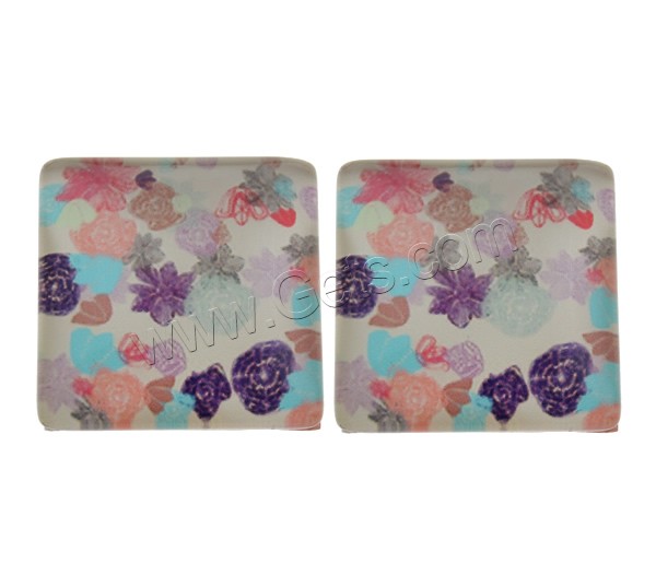 Decal Glass Cabochon, Square, different size for choice & different designs for choice & with flower pattern & flat back, 1000PCs/Bag, Sold By Bag