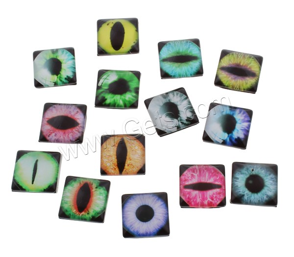 Decal Glass Cabochon, Square, with eye pattern & different size for choice & different designs for choice & flat back, 1000PCs/Bag, Sold By Bag